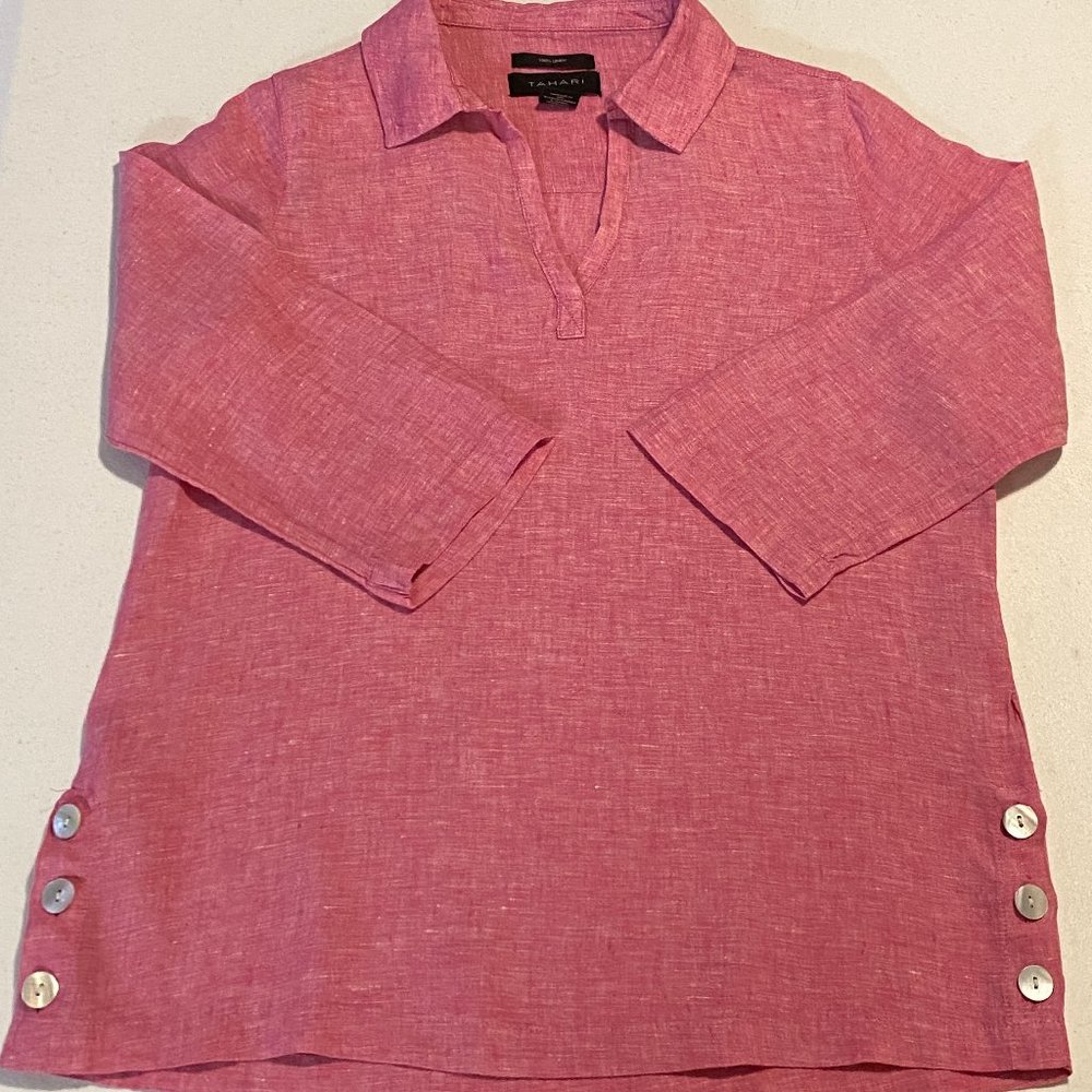 Tahari V-Neck Tunic 100% Linen Small